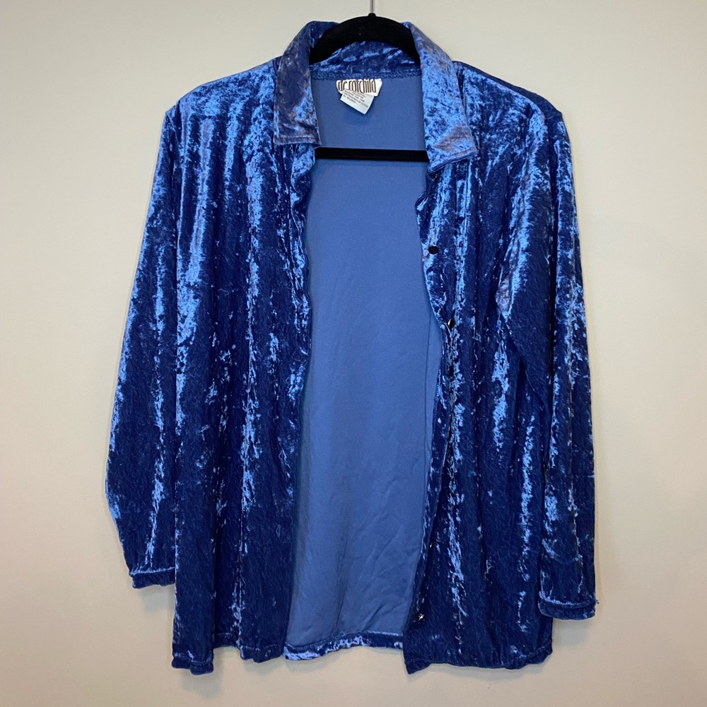 Vintage indigo blue crushed velvet button down